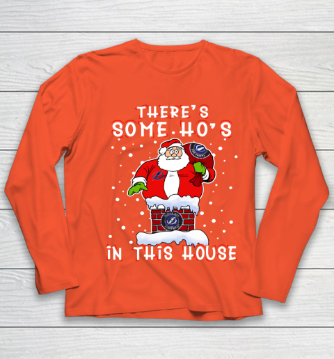 Tampa Bay Lightning Christmas There Is Some Hos In This House Santa Stuck In The Chimney NHL Youth Long Sleeve 3