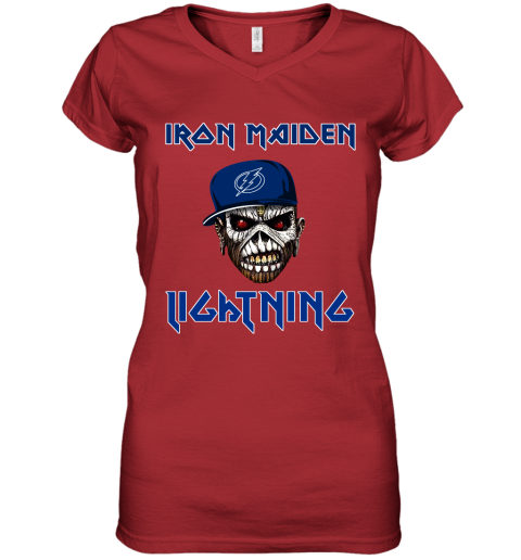NHL Tampa Bay Lightning Iron Maiden Rock Band Music Hockey Sports l41EzFAv4X8 women v neck t shirt 39 95 151514 front red