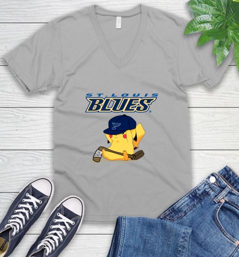 NHL Pikachu Hockey Sports St.Louis Blues V-Neck T-Shirt 4