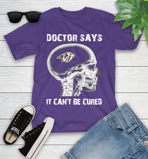 NHL Nashville Predators Hockey Skull It Can't Be Cured Shirt Youth T-Shirt 3