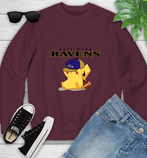 NFL Pikachu Football Sports Baltimore Ravens Youth Sweatshirt 5