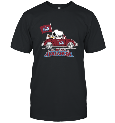 Snoopy And Woodstock Ride The Colorado Avalanche Car NHL Unisex Jersey Tee