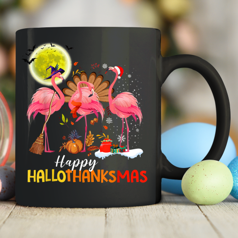 Flamingo Happy HalloThanksmas Funny Halloween Thanksgiving Ceramic Mug 11oz