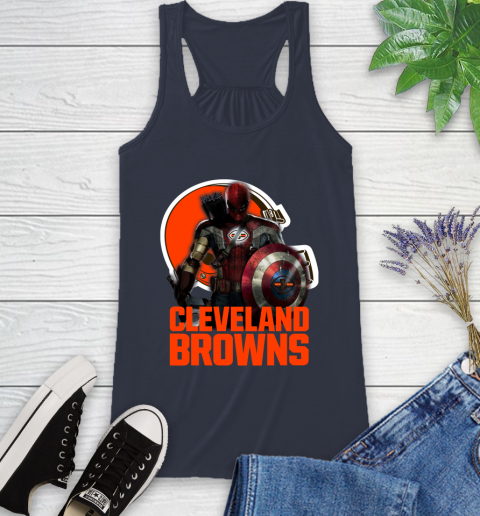 NFL Captain America Thor Spider Man Hawkeye Avengers Endgame Football Cleveland Browns Racerback Tank 12