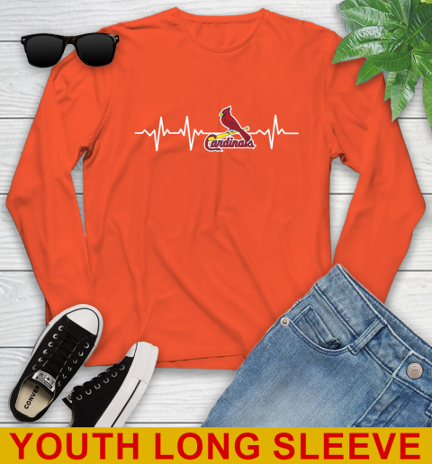 St.Louis Cardinals MLB Baseball Heart Beat Shirt Youth Long Sleeve 3