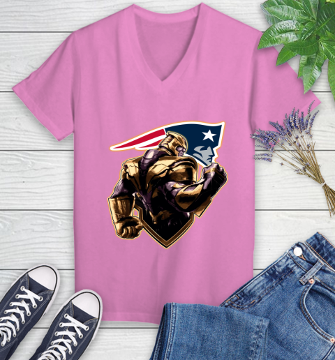 NFL Thanos Avengers Endgame Football Sports New England Patriots Women's V-Neck T-Shirt 14