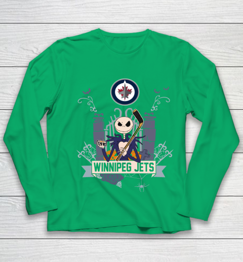 NHL Winnipeg Jets Hockey Jack Skellington Halloween Youth Long Sleeve 4