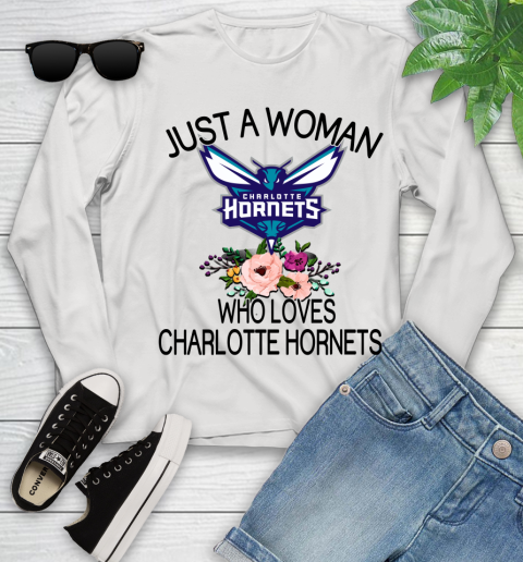 NBA Just A Woman Who Loves Charlotte Hornets Basketball Sports Youth Long Sleeve