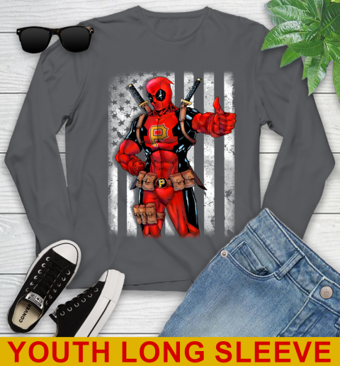 MLB Baseball Pittsburgh Pirates Deadpool American Flag Shirt Youth Long Sleeve 9
