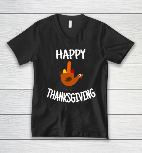 Happy Thanksgiving Middle Finger Funny Turkey V-Neck T-Shirt