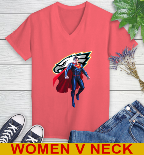 NFL Superman DC Sports Football Philadelphia Eagles Women's V-Neck T-Shirt 7