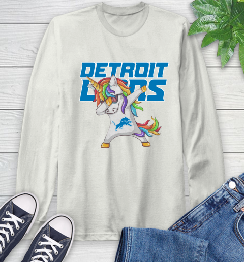 Detroit Lions NFL Football Funny Unicorn Dabbing Sports Long Sleeve T-Shirt 12