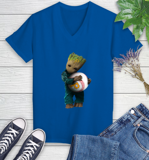 MLB Groot Guardians Of The Galaxy Baseball Sports Pittsburgh Pirates Women's V-Neck T-Shirt 10