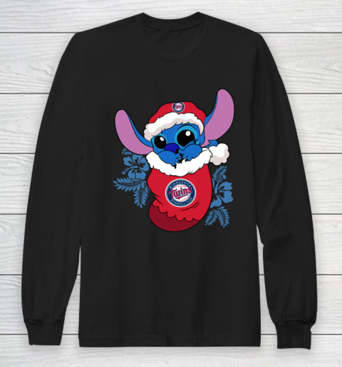 Minnesota Twins Christmas Stitch In The Sock Funny Disney MLB Long Sleeve T-Shirt