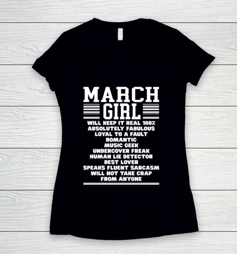 March Girl Facts Gift Funny Birthday Gifts Queen Women Girls Women's V-Neck T-Shirt