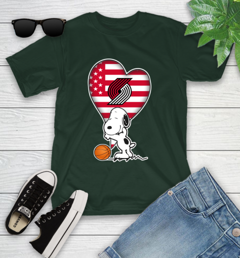 Portland Trail Blazers NBA Basketball The Peanuts Movie Adorable Snoopy Youth T-Shirt 5