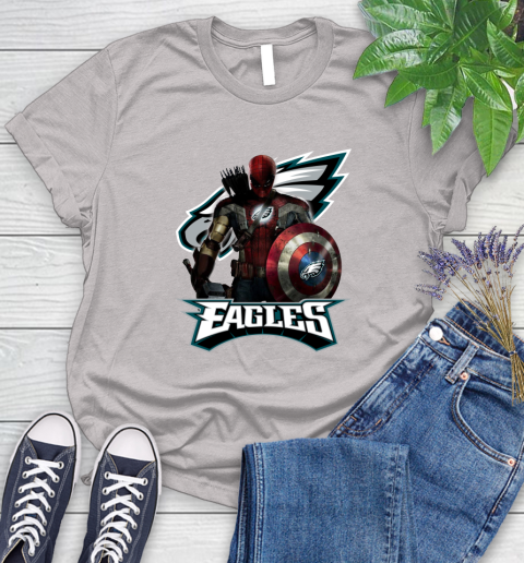 NFL Captain America Thor Spider Man Hawkeye Avengers Endgame Football Philadelphia Eagles Women's T-Shirt 10