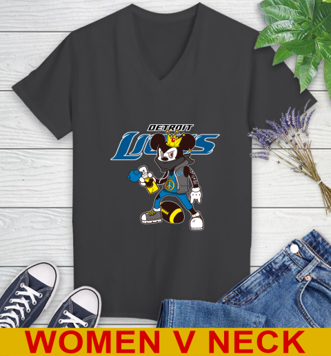 Detroit Lions NFL Football Mickey Peace Sign Sports Women's V-Neck T-Shirt 9