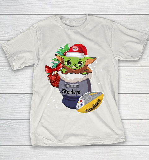 Pittsburgh Steelers Christmas Baby Yoda Star Wars Funny Happy NFL Youth T-Shirt 11