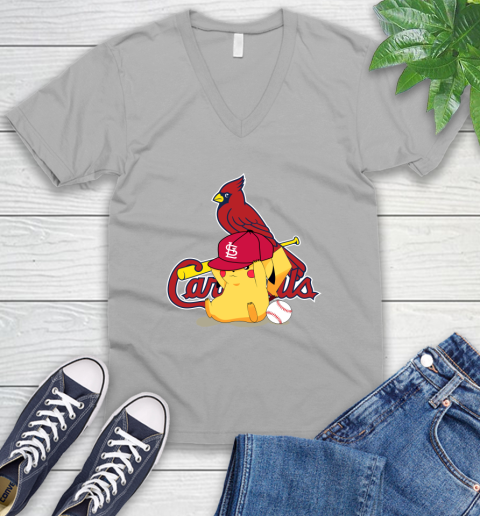 MLB Pikachu Baseball Sports St.Louis Cardinals V-Neck T-Shirt 4
