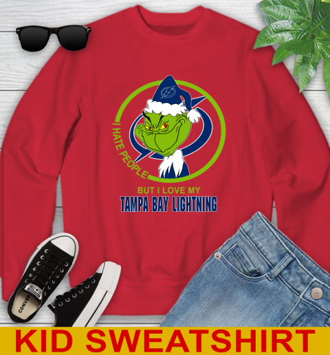 Tampa Bay Lightning NHL Christmas Grinch I Hate People But I Love My Favorite Hockey Team Youth Sweatshirt 8