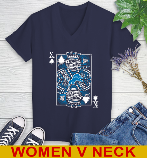 Detroit Lions NFL Football The King Of Spades Death Cards Shirt Women's V-Neck T-Shirt 12