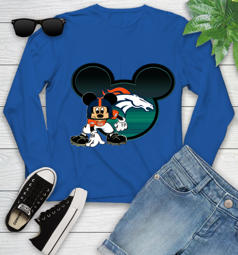 NFL Denver Broncos Mickey Mouse Disney Football T Shirt Youth Long Sleeve 9
