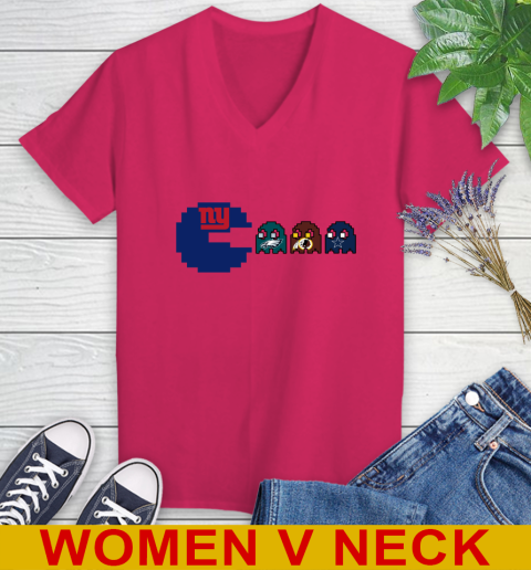 New York Giants NFL Football Pac Man Champion Women's V-Neck T-Shirt 10