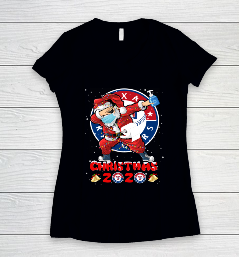 Texas Rangers Funny Santa Claus Dabbing Christmas 2020 MLB Women's V-Neck T-Shirt