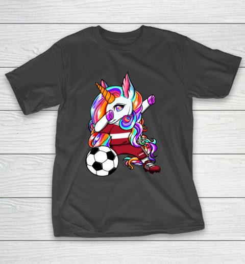 Dabbing Unicorn Latvia Soccer Fans Jersey Latvian Football T-Shirt 2