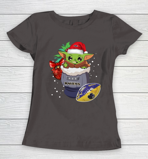 Baltimore Ravens Christmas Baby Yoda Star Wars Funny Happy NFL Women's T-Shirt 8