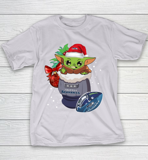 Seattle Seahawks Christmas Baby Yoda Star Wars Funny Happy NFL Youth T-Shirt 5