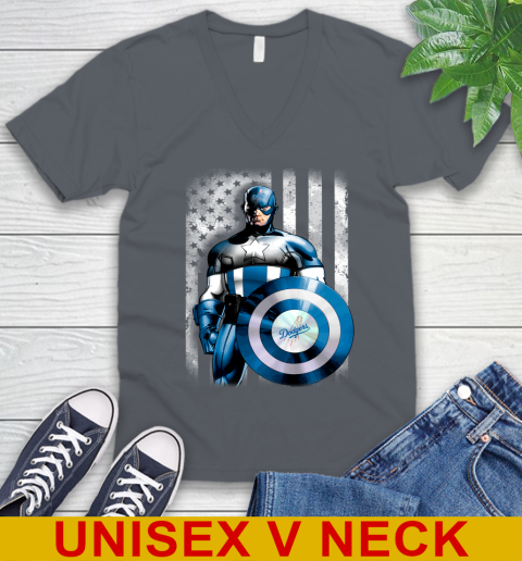 Los Angeles Dodgers MLB Baseball Captain America Marvel Avengers American Flag Shirt V-Neck T-Shirt 4