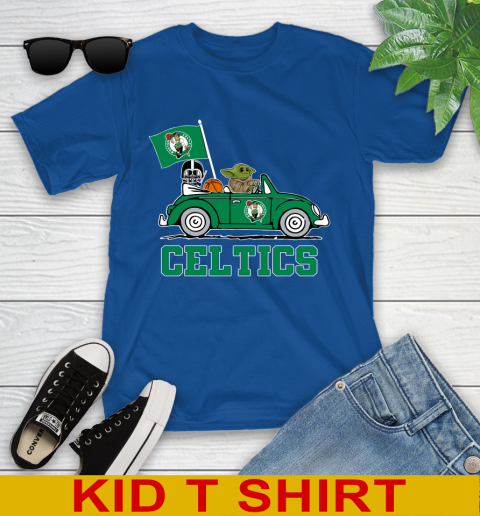 NBA Basketball Boston Celtics Darth Vader Baby Yoda Driving Star Wars Shirt Youth T-Shirt 9