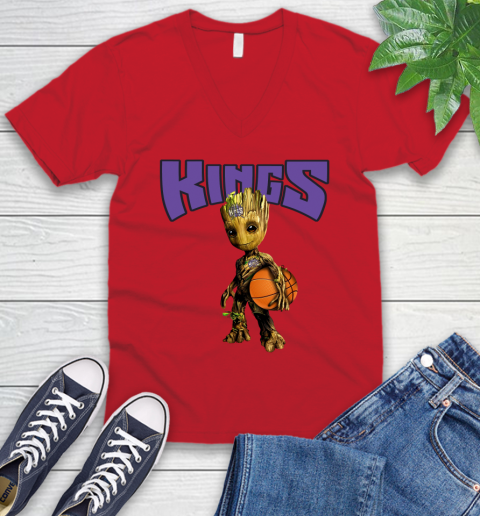 Sacramento Kings NBA Basketball Groot Marvel Guardians Of The Galaxy V-Neck T-Shirt 8 Sacramento Kings NBA Basketball Groot Marvel Guardians Of The Galaxy V-Neck T-Shirt - Image 8