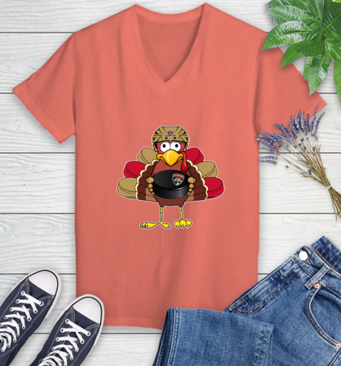 Florida Panthers Turkey Thanksgiving Day Women's V-Neck T-Shirt 6