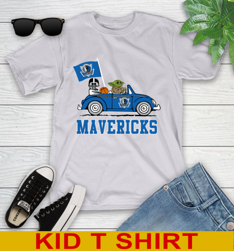 NBA Basketball Dallas Mavericks Darth Vader Baby Yoda Driving Star Wars Shirt Youth T-Shirt 5