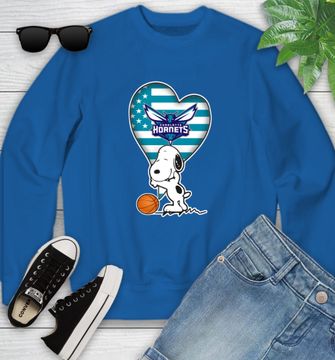 Charlotte Hornets NBA Basketball The Peanuts Movie Adorable Snoopy Youth Sweatshirt 8
