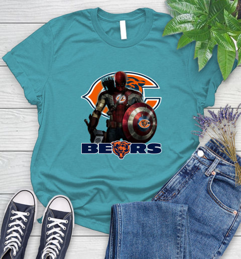 NFL Captain America Thor Spider Man Hawkeye Avengers Endgame Football Chicago Bears Women's T-Shirt 12