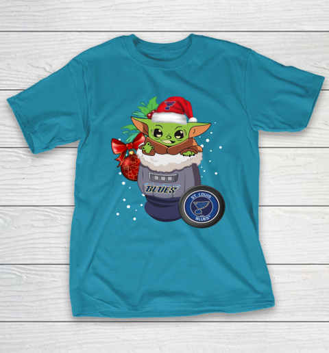 St.Louis Blues Christmas Baby Yoda Star Wars Funny Happy NHL T-Shirt 8