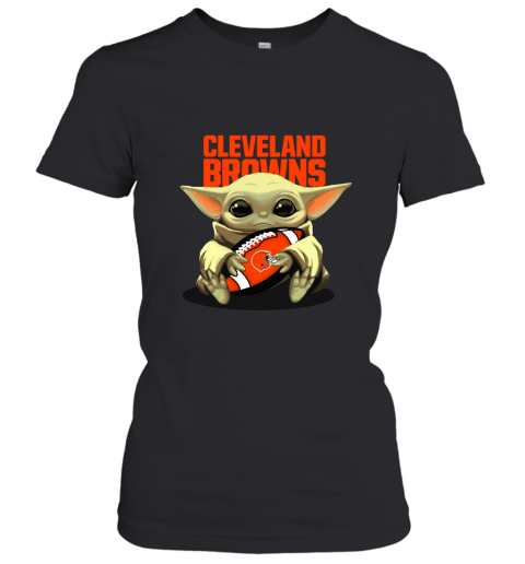 Baby Yoda Loves The Cleveland Browns Star Wars NFL Women's T-Shirt
