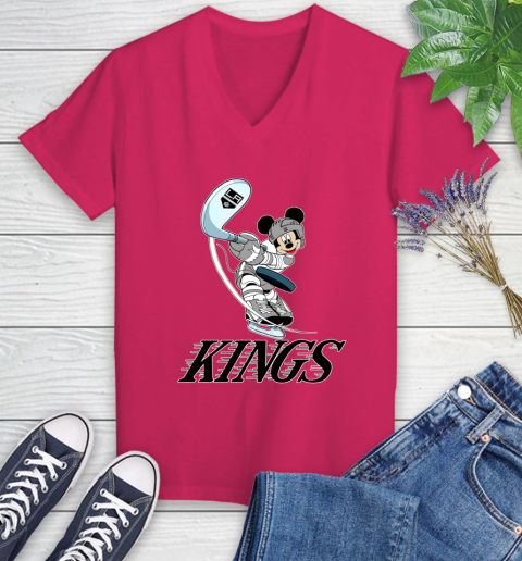 NHL Hockey Los Angeles Kings Cheerful Mickey Mouse Shirt Women's V-Neck T-Shirt 8