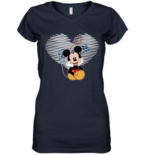 MLB Los Angeles Dodgers The Heart Mickey Mouse Disney Baseball T Shirt_000  Women's T-Shirt