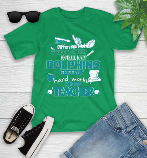 Miami Dolphins NFL I'm A Difference Making Student Caring Football Loving Kinda Teacher Youth T-Shirt 8