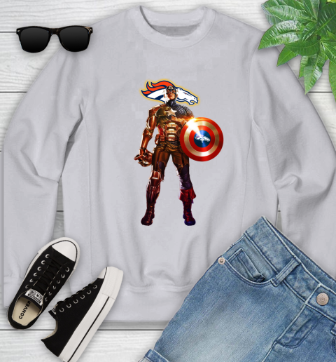 NFL Captain America Marvel Avengers Endgame Football Sports Denver Broncos Youth Sweatshirt 4
