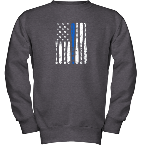 yz9a thin blue line leo usa flag police support baseball bat youth sweatshirt 47 front dark heather