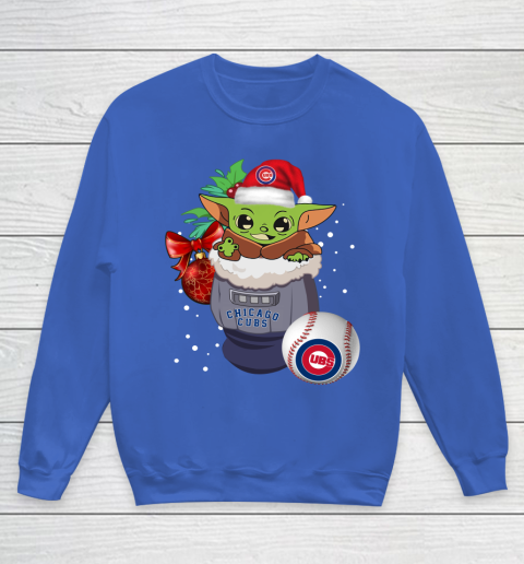 Chicago Cubs Christmas Baby Yoda Star Wars Funny Happy MLB Youth Sweatshirt 8
