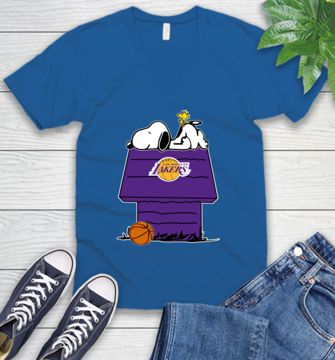 Los Angeles Lakers NBA Basketball Snoopy Woodstock The Peanuts Movie V-Neck T-Shirt 6