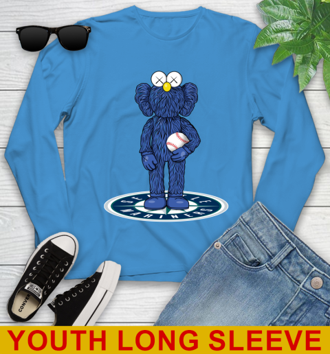 MLB Baseball Seattle Mariners Kaws Bff Blue Figure Shirt Youth Long Sleeve 9 MLB Baseball Seattle Mariners Kaws Bff Blue Figure Shirt Youth Long Sleeve - Image 9