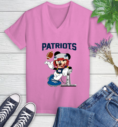NFL New England Patriots Mickey Mouse Disney Super Bowl Football T Shirt Women's V-Neck T-Shirt 14